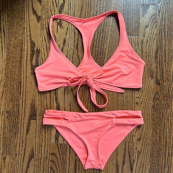 l*space Other - L Space Bright Orange Pink Coral Bikini Tie Top & Bottom S/M